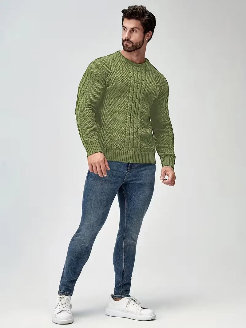 Slim fit crew neck trui met kabelpatroon