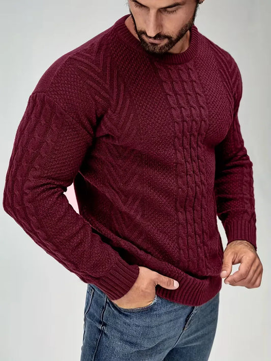 Slim fit crew neck trui met kabelpatroon