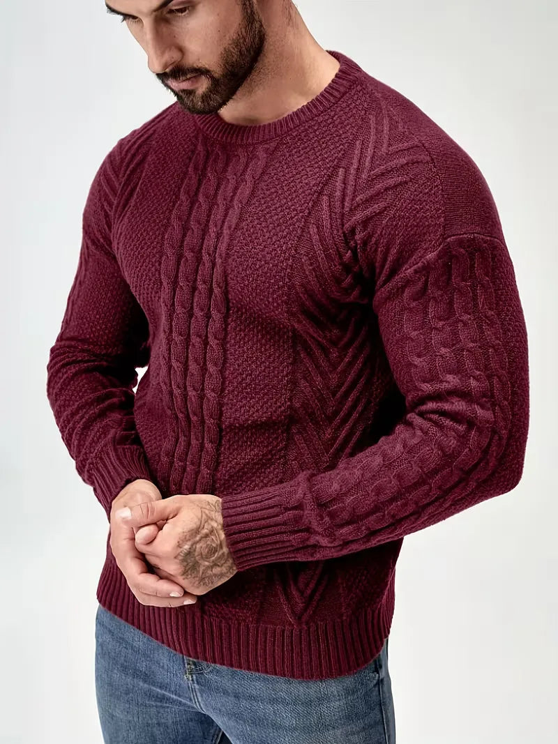 Slim fit crew neck trui met kabelpatroon