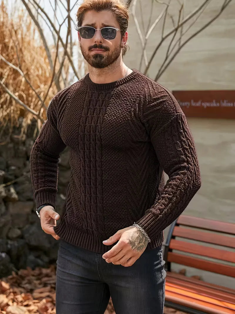 Slim fit crew neck trui met kabelpatroon