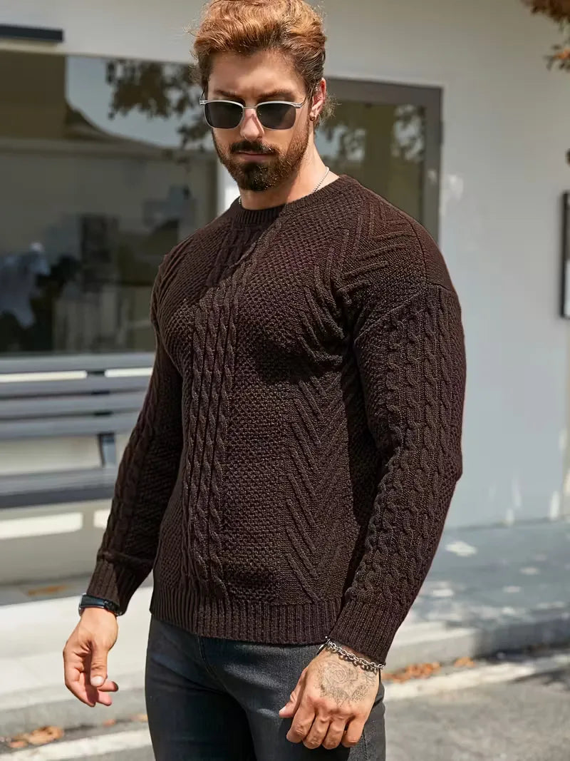 Slim fit crew neck trui met kabelpatroon