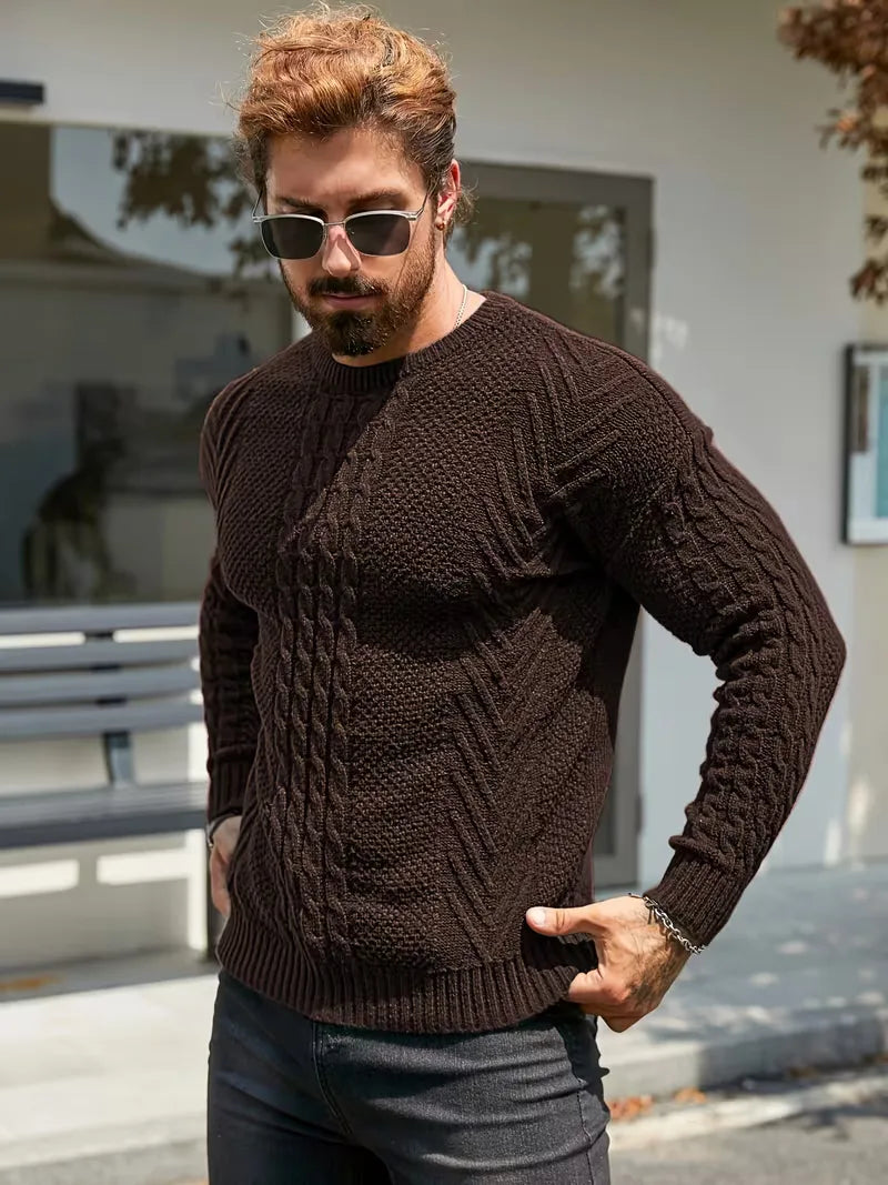 Slim fit crew neck trui met kabelpatroon