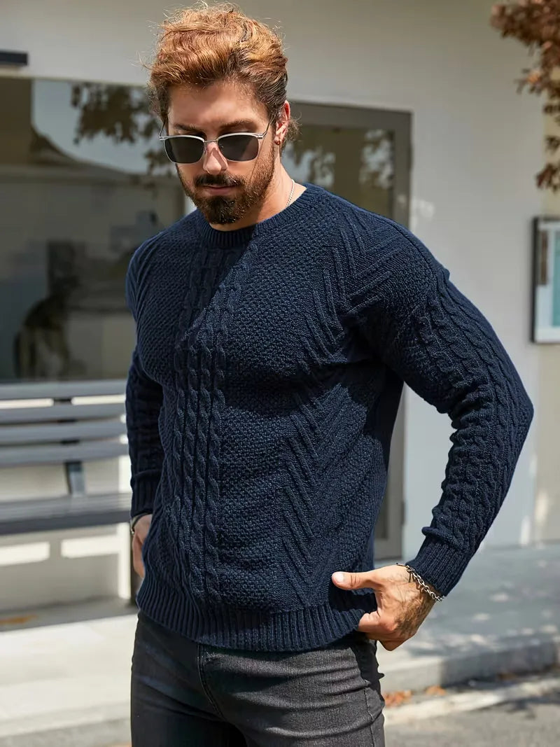Slim fit crew neck trui met kabelpatroon