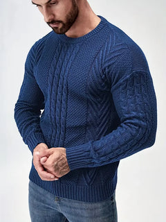 Slim fit crew neck trui met kabelpatroon