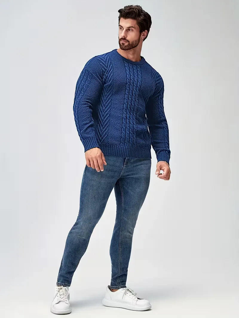 Slim fit crew neck trui met kabelpatroon