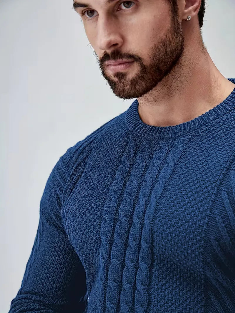 Slim fit crew neck trui met kabelpatroon