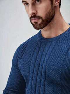 Slim fit crew neck trui met kabelpatroon