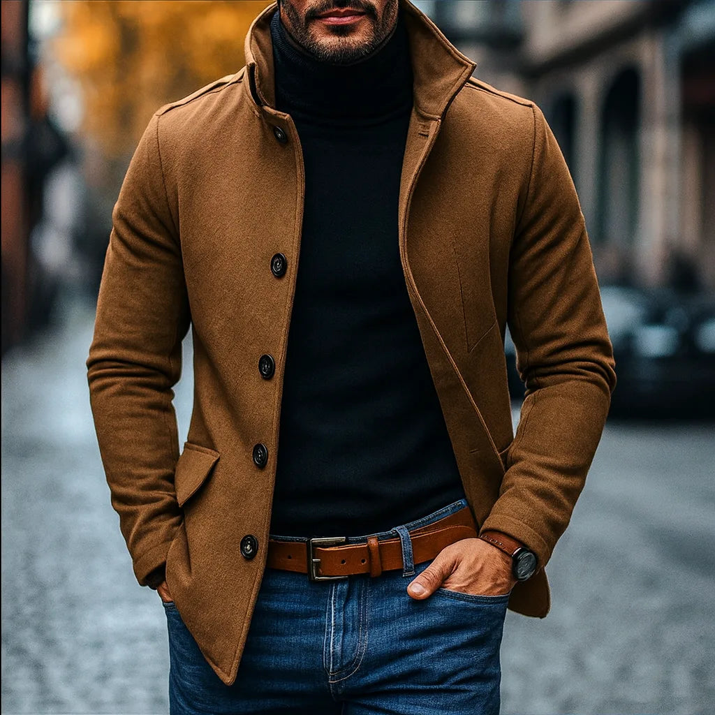 Slim fit jas met opstaande kraag en knoopsluiting