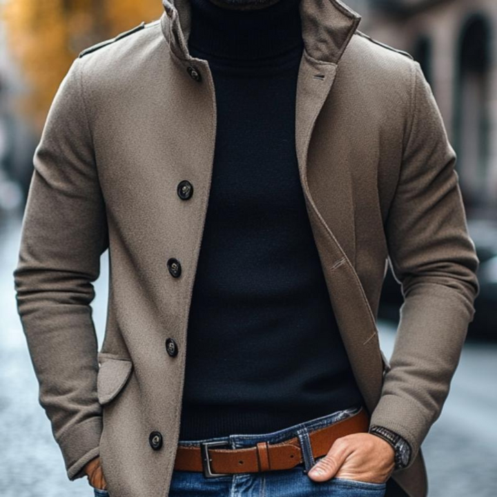 Slim fit jas met opstaande kraag en knopen
