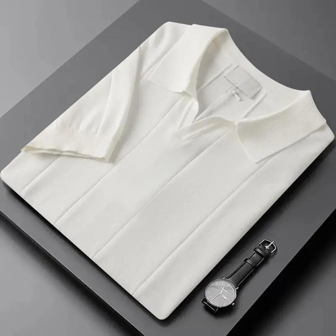 Slim fit polo met korte mouwen en verticale ribbels