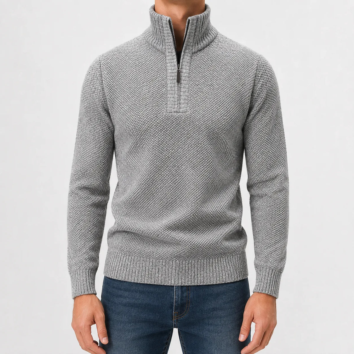 Zip-up trui met mock neck