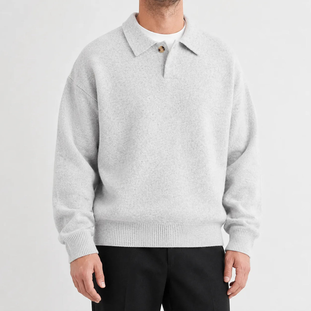Trui met polo kraag en ribbed cuffs