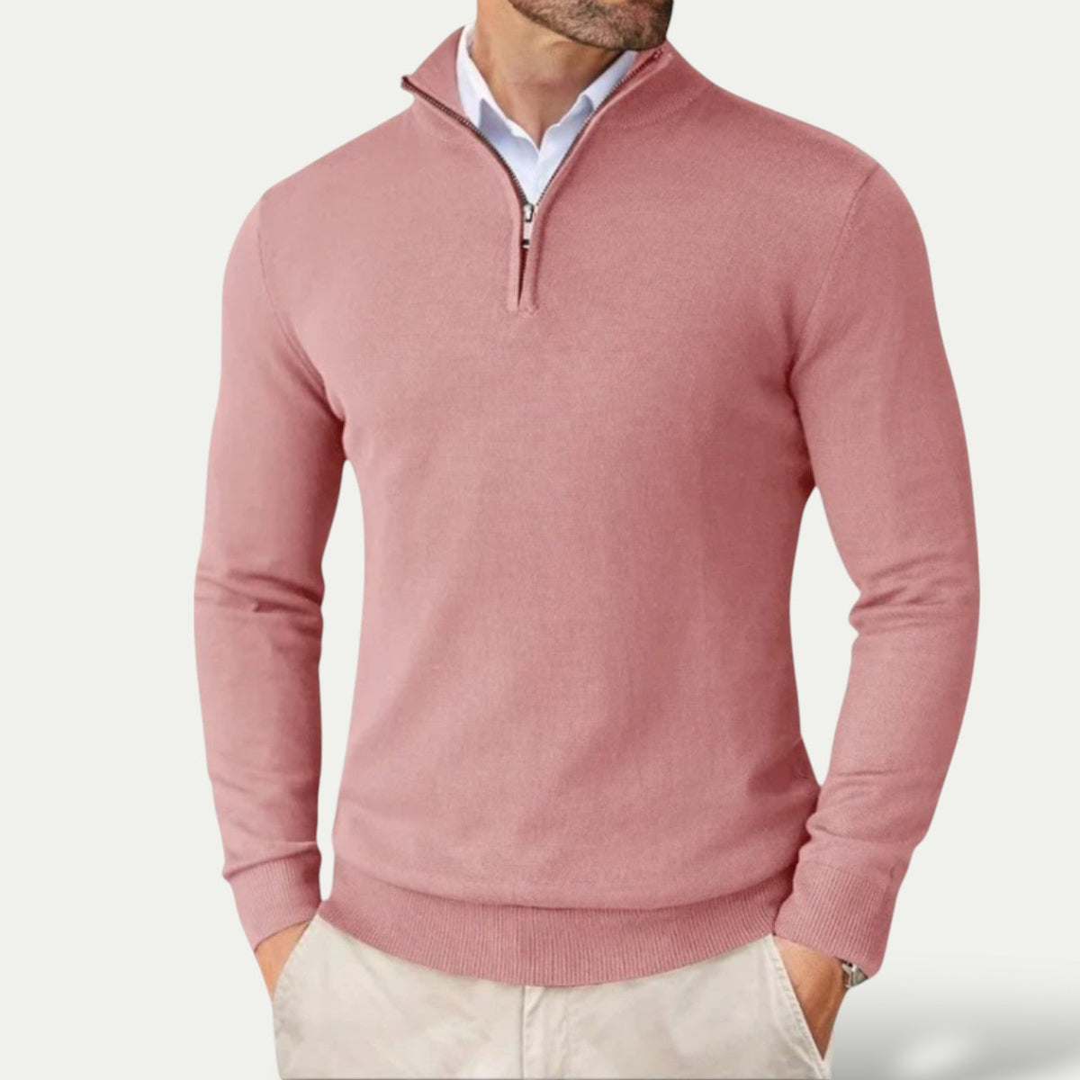 Trui van kasjmier met halve rits en slim fit