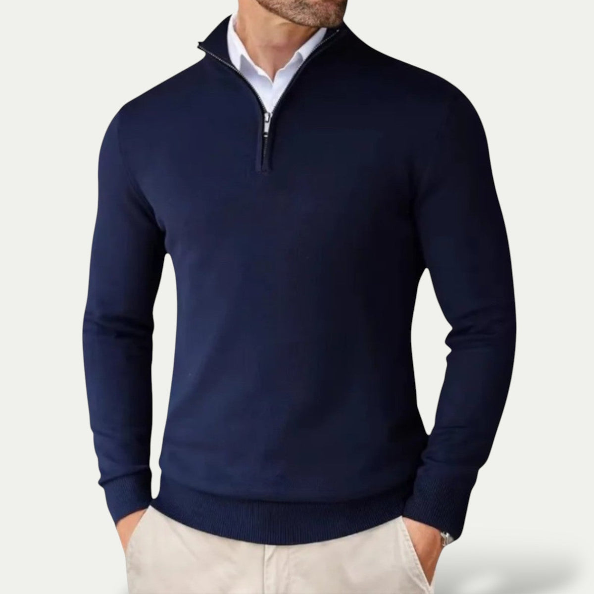 Trui van kasjmier met halve rits en slim fit