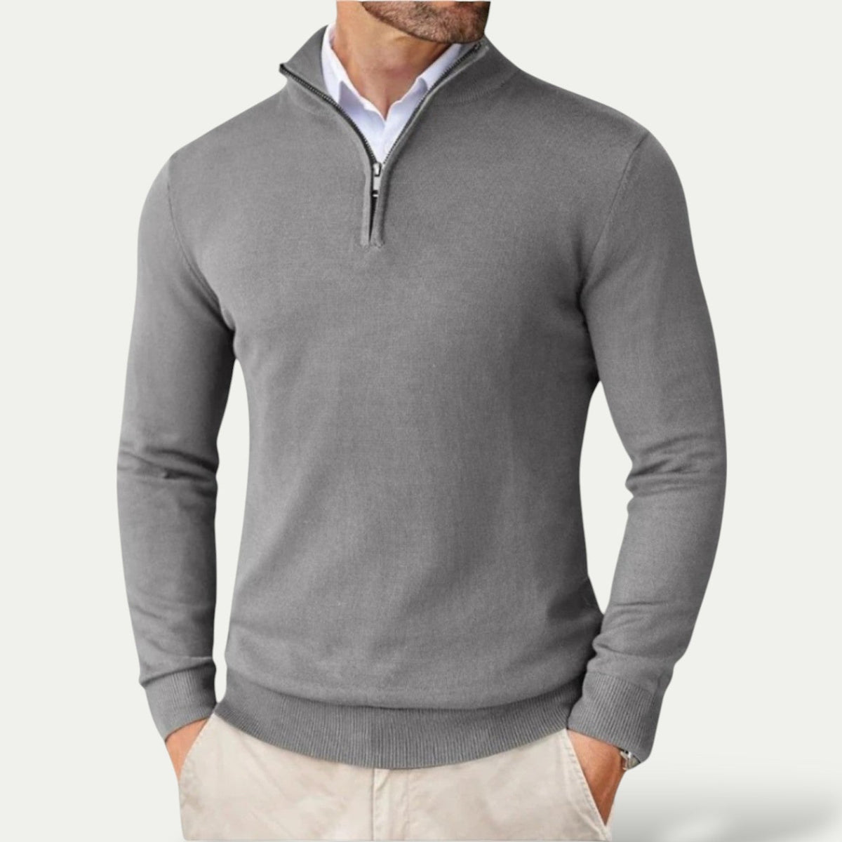 Trui van kasjmier met halve rits en slim fit