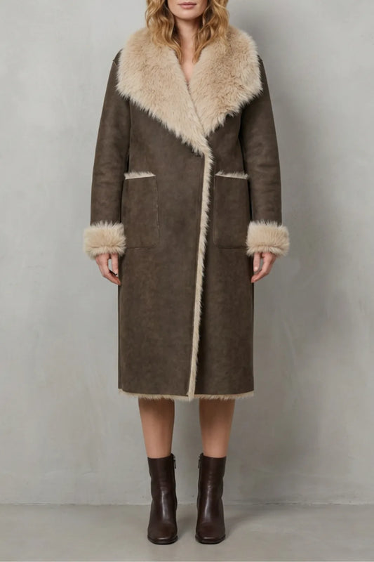 Omkeerbare faux shearling jas