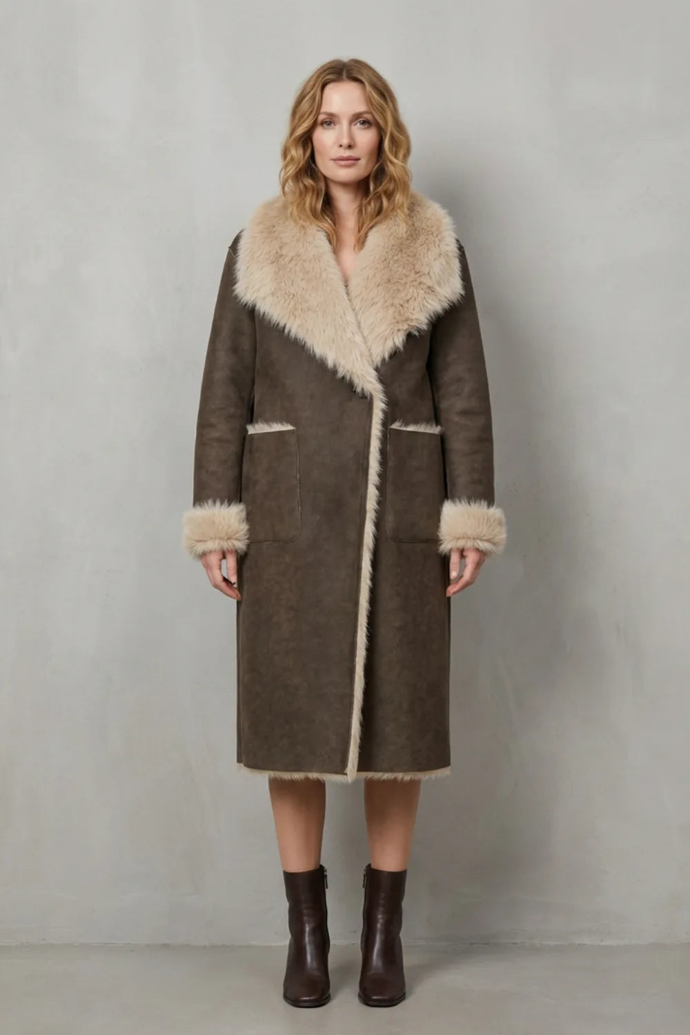 Omkeerbare faux shearling jas