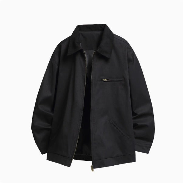 Dust jacket with zipper and stand-up collar
