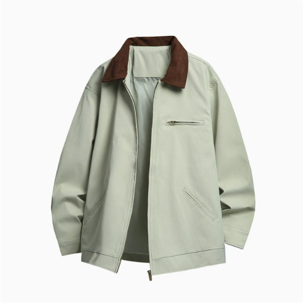 Dust jacket with zipper and stand-up collar