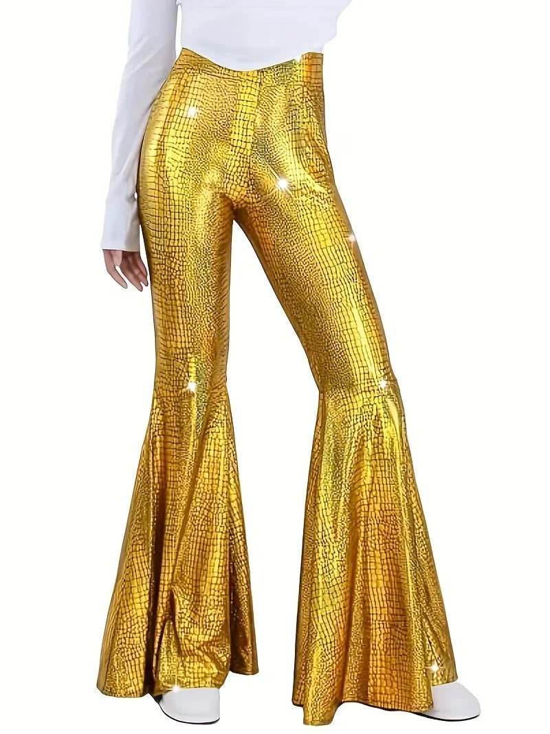 Wijdere broek met holografische afwerking