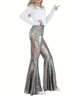 Wijdere broek met holografische afwerking