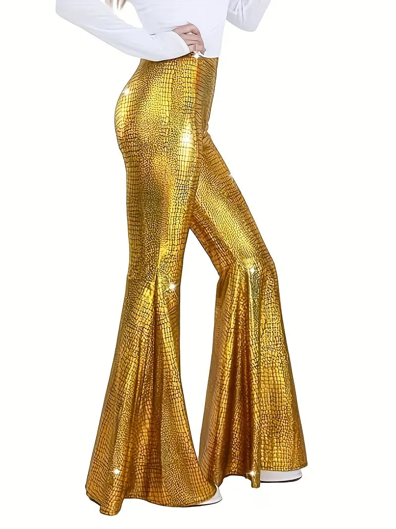 Wijdere broek met holografische afwerking