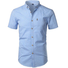 Korte mouw overhemd met blauw checkered patroon