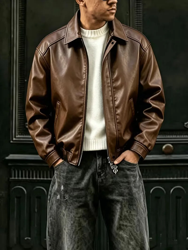 Leren jassen met lapel collar