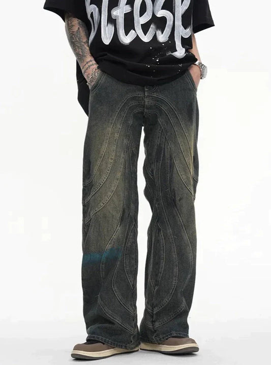 Amerigo | Heren vintage baggy straatjeans met golvende lijnen in de kleur Grijs voor heren in Streetwear stijl ideaal voor de herfst.