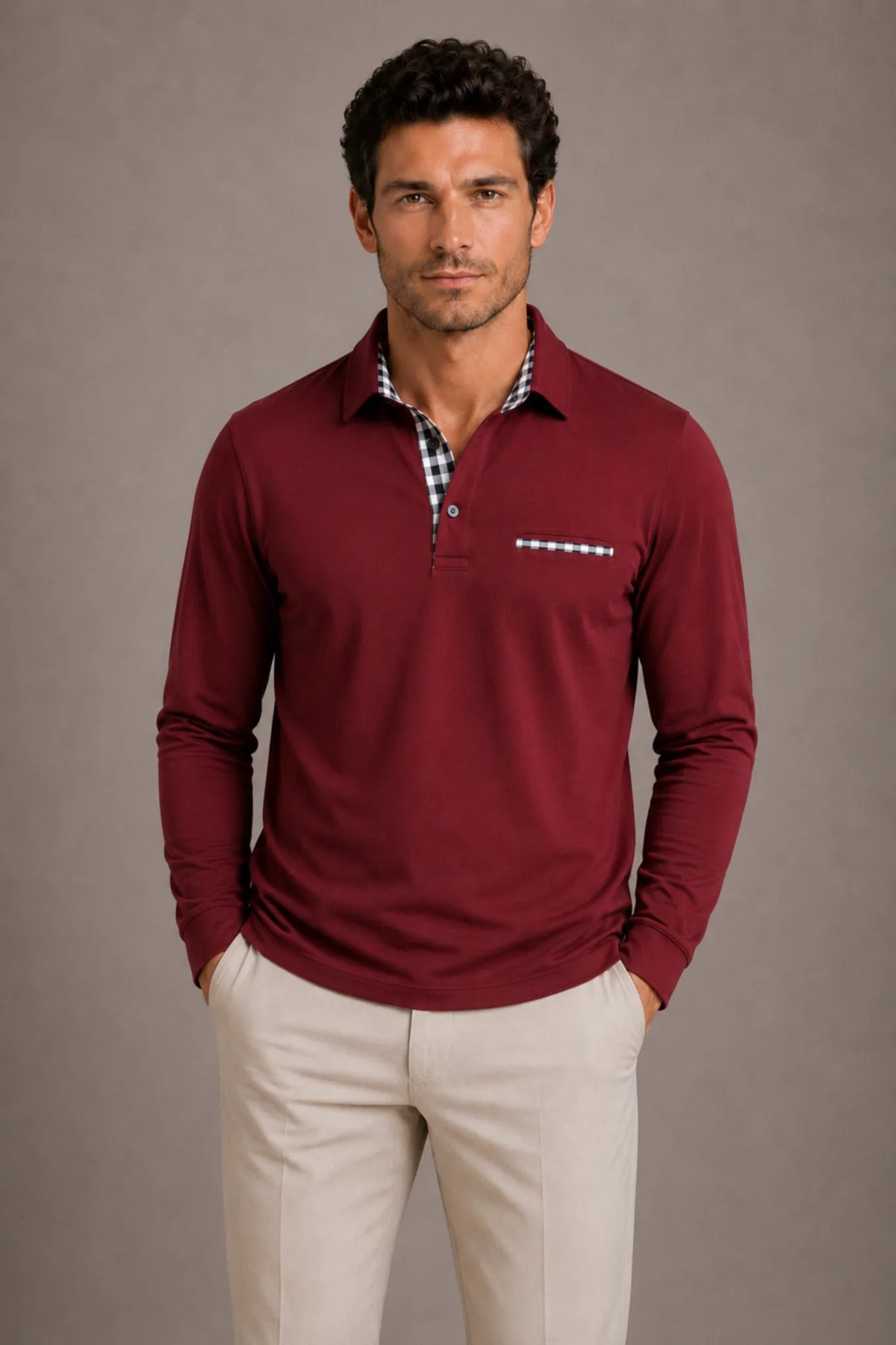 Polo met lange mouwen en kraagdetail