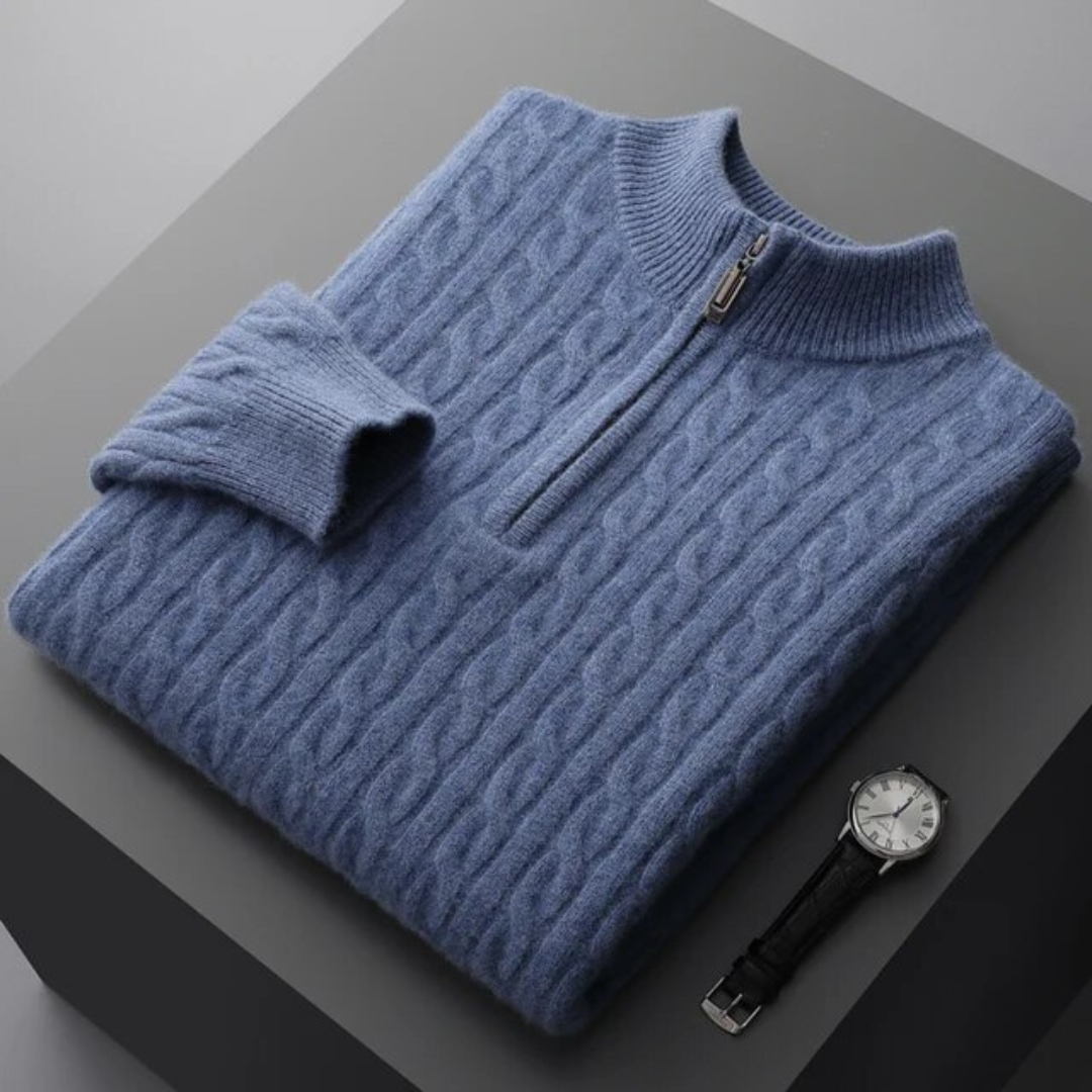 Ben | 100% kasjmier halve rits trui in de kleur Blauw voor heren in Heritage stijl geschikt voor alle seizoenen.