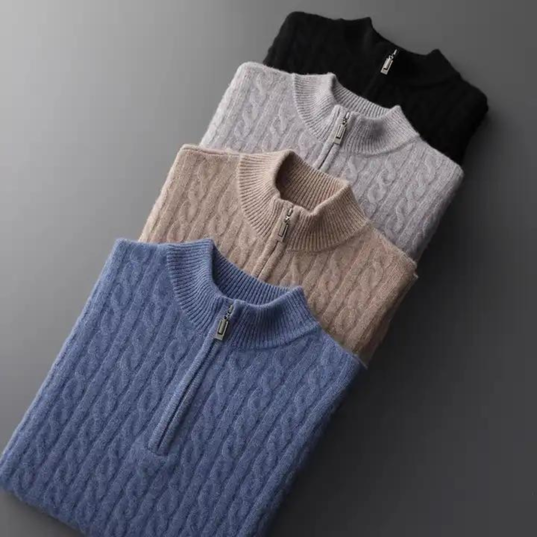 Ben | 100% kasjmier halve rits trui in de kleur Zwart voor heren in Heritage stijl geschikt voor alle seizoenen.