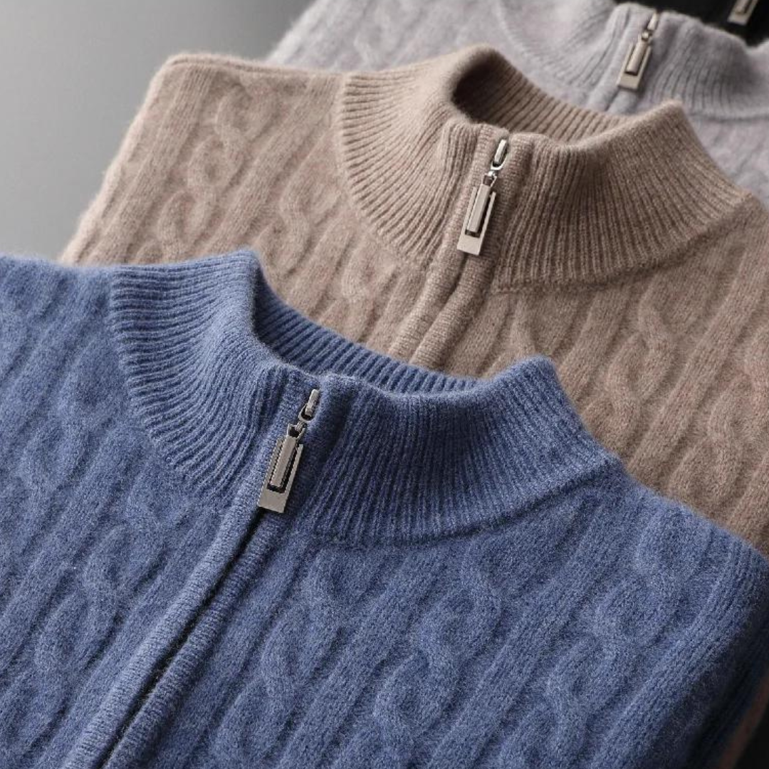 Ben | 100% kasjmier halve rits trui in de kleur Zwart voor heren in Heritage stijl geschikt voor alle seizoenen.
