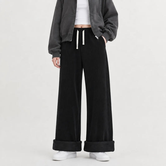Wijde corduroy broek met trekkoord
