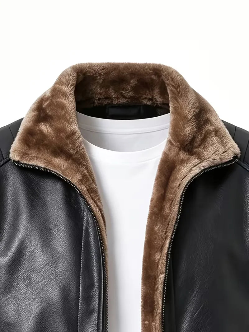 Leren jasje met plush lining