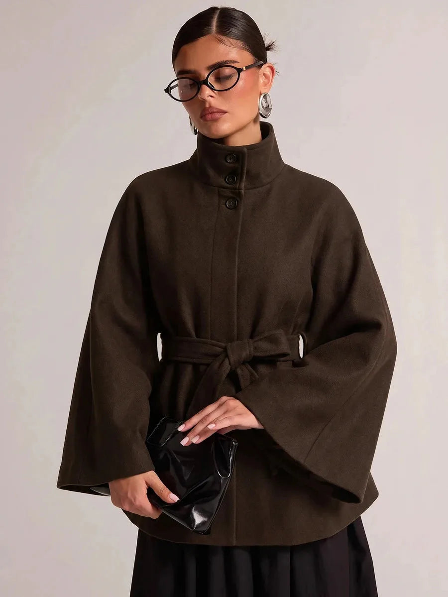 Slim fit mantel met ceintuur