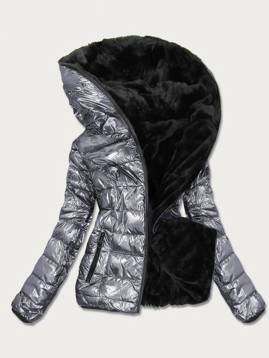 Carmen | Gewatteerde jas met warme pluche voering in de kleur Zilver voor dames in stijl ideaal voor de winter