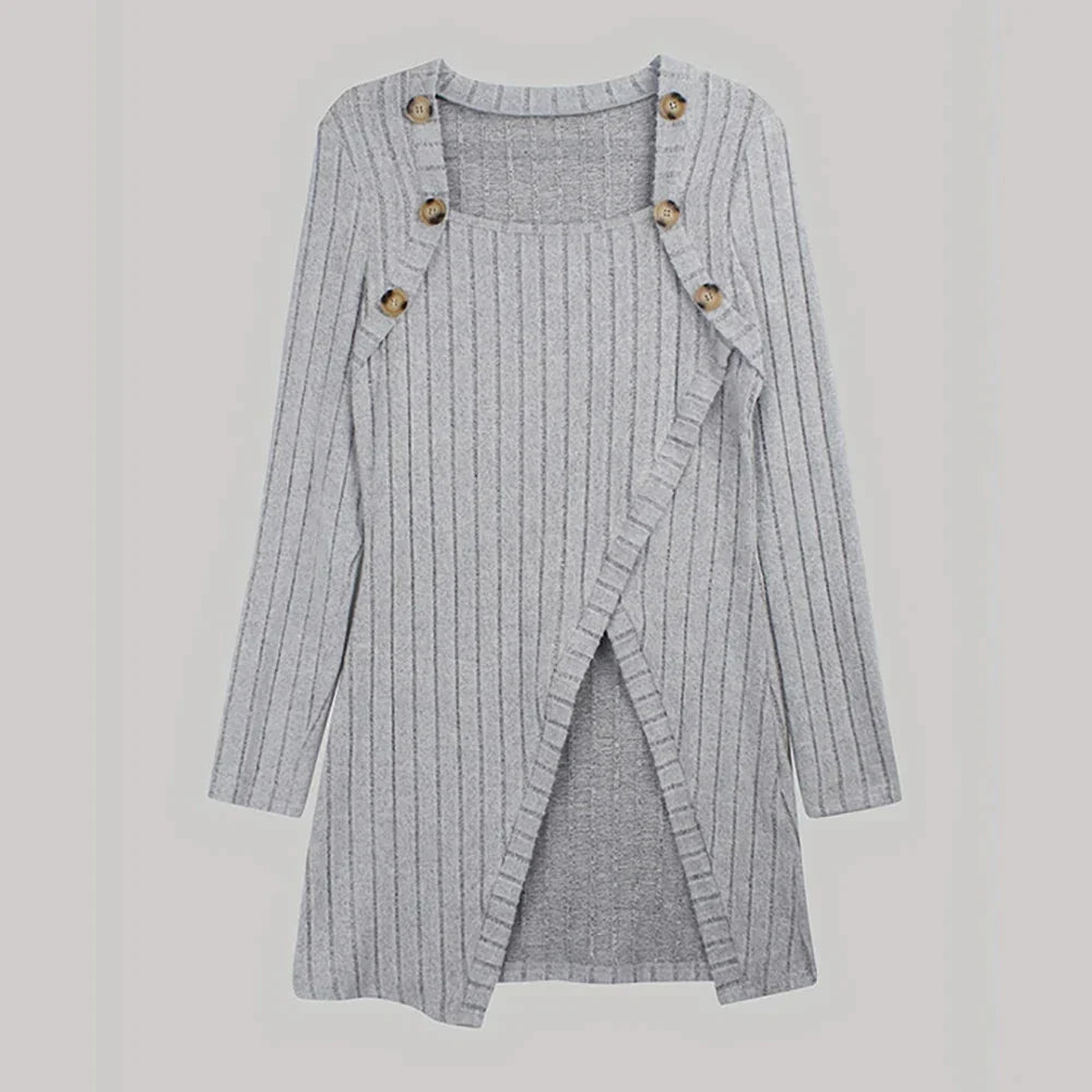 Claudia | Asymmetrische geribbelde cardigan in de kleur Grijs voor dames in stijl ideaal voor de herfst.