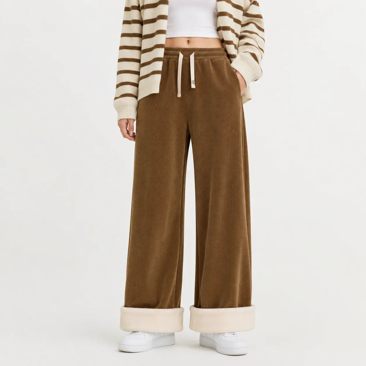 Wijde corduroy broek met trekkoord