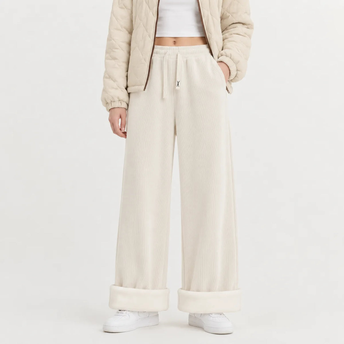 Wijde corduroy broek met trekkoord