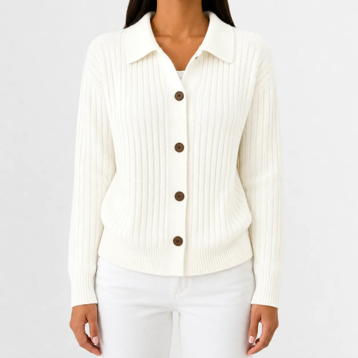 Cardigan met knopen en ribgebreid