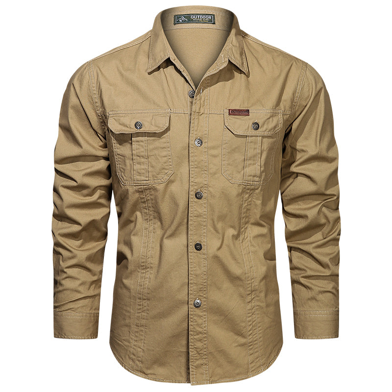 Daan | Stijlvolle herenoverhemd met zakken in de kleur Khaki voor heren in stijl ideaal voor de winter