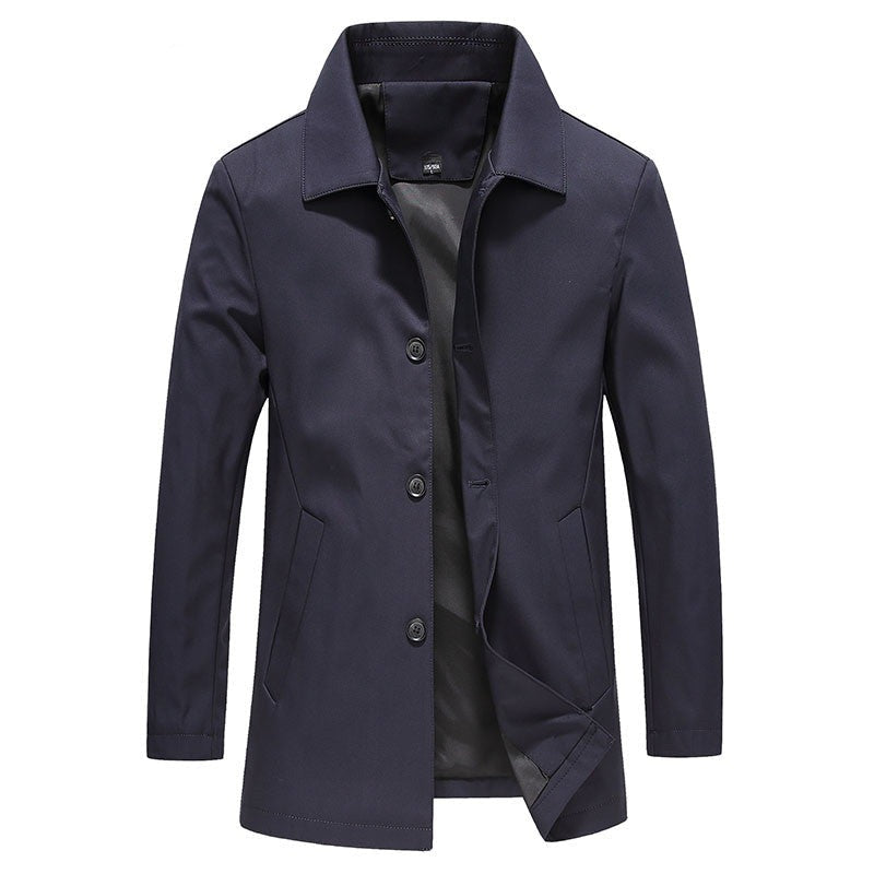 Daan | Winddichte fleece lange jas in effen kleur in de kleur Blauw voor heren in Outdoor stijl ideaal voor de herfst.