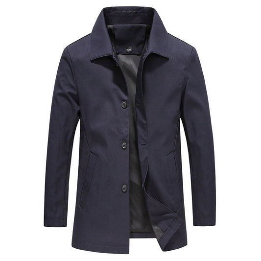 Daan | Winddichte fleece lange jas in effen kleur in de kleur Blauw voor heren in Outdoor stijl ideaal voor de herfst.