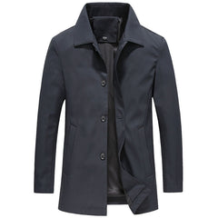 Daan | Winddichte fleece lange jas in effen kleur in de kleur Marineblauw voor heren in Outdoor stijl ideaal voor de herfst.