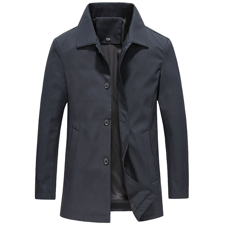 Daan | Winddichte fleece lange jas in effen kleur in de kleur Marineblauw voor heren in Outdoor stijl ideaal voor de herfst.