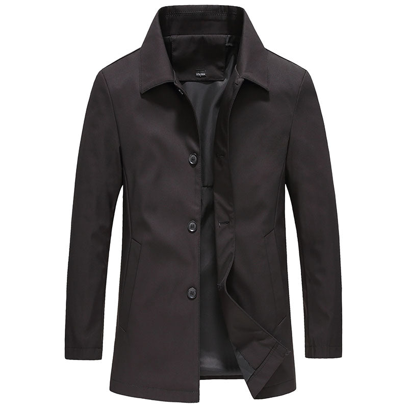 Daan | Winddichte fleece lange jas in effen kleur in de kleur Zwart voor heren in Outdoor stijl ideaal voor de herfst.