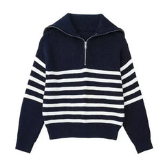 Damian | Gestreepte rits trui in de kleur Marineblauw voor heren in stijl ideaal voor de winter