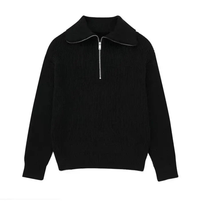 Damian | Gestreepte rits trui in de kleur Zwart voor heren in stijl ideaal voor de winter
