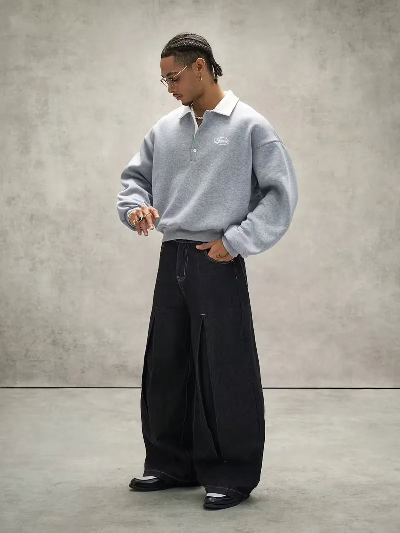 Oversized sweatshirt met polo kraag